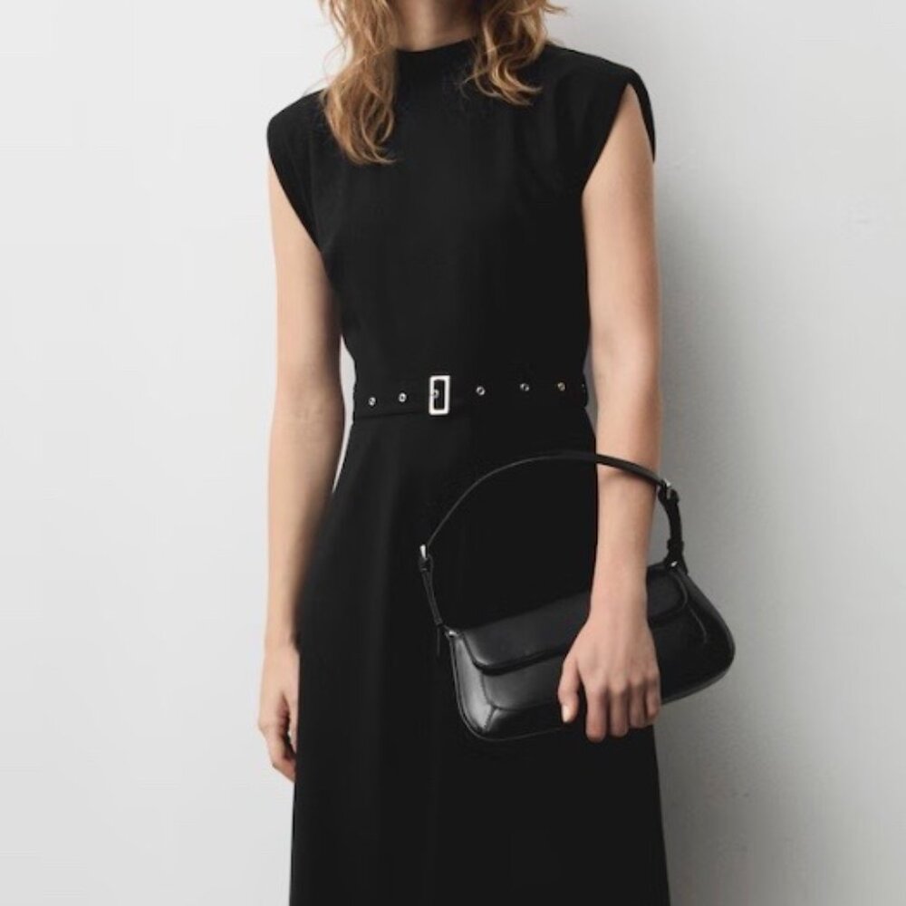 Asymmetrical dress with belt